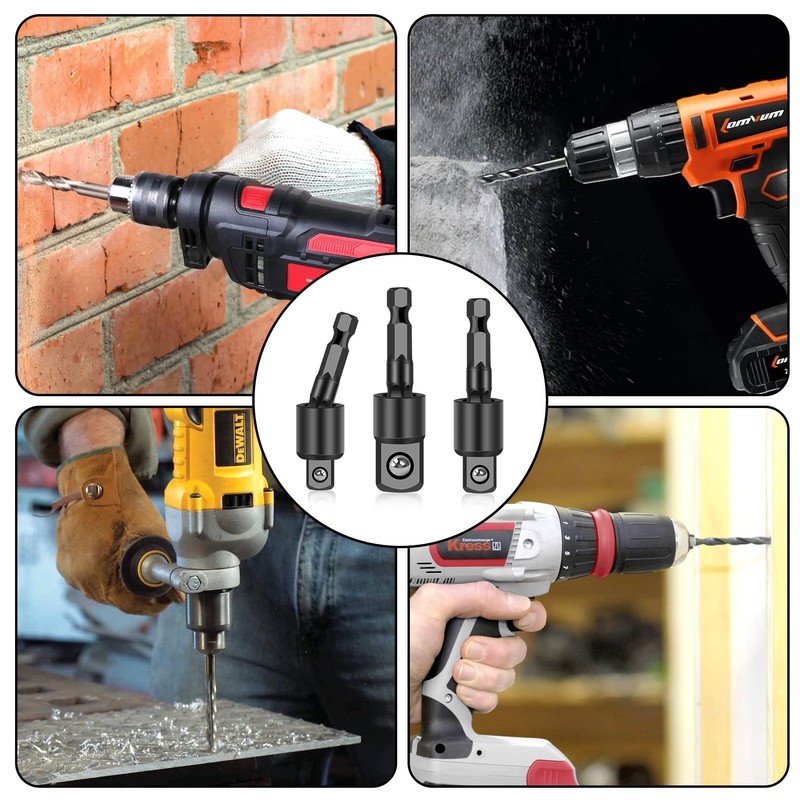 Pyatofyy 3 Pcs Drill Socket Adaptor Set, 1/4", 3/8", 1/2"