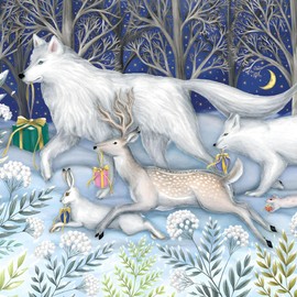 Christmas Cards Pack of 5 - Woodland Animals - Artistic Forest Scene - Dashing Through the Snow by Catherine Rowe - Made in the UK - Eco-Friendly