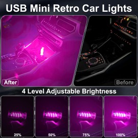 USB Light for Car, Touch Dimmable Retro Interior Lamp LED Ambient Lighting, Portable Mini Glass Bottle LED Bulb Night Light for Vehicle Bedroom Hallway Camping Holiday Decoration (Purple)