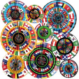 Elomy World Party Cup Decorations - 18PCS World Soccer Cup Party Paper Fans Hanging Supplies 2026, Soccer Country Flags Decor Set for Game Day Sports Competition Viewing