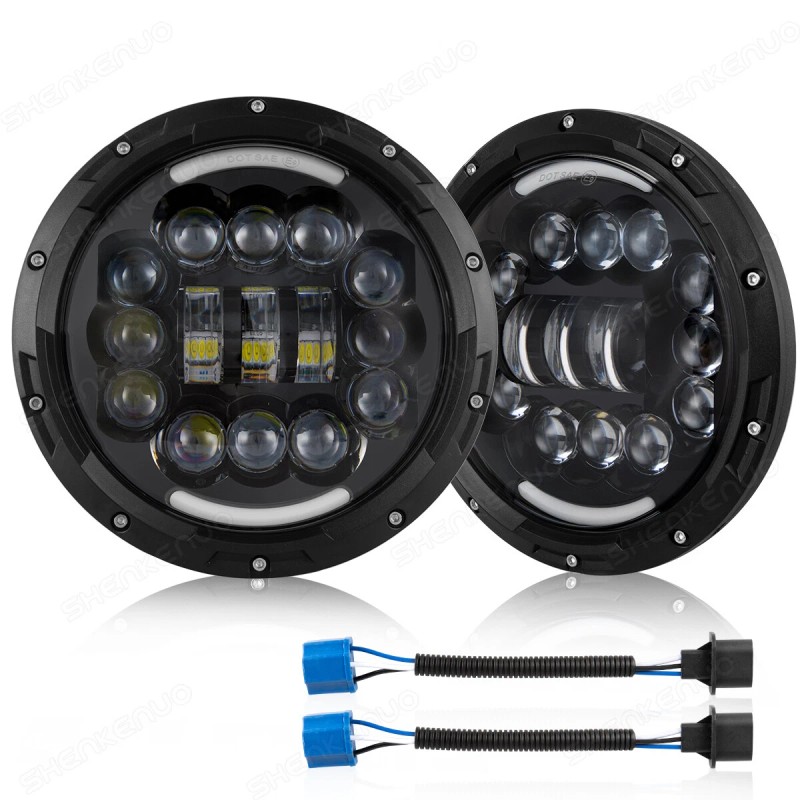 SHENKENUO For Hummer H2 2003-2009 Pair 7" inch Round LED