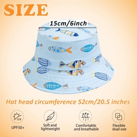 LHLZNB Baby Sun Hat 0-48 Months Toddler Sun Protection Animal Cap for Boys Girls Unisex Summer Bucket Hat with Adjustable Chin Strap UV Protection UPF 50+ ﻿ (UK, Alpha, S, M, Blue Little Fish)