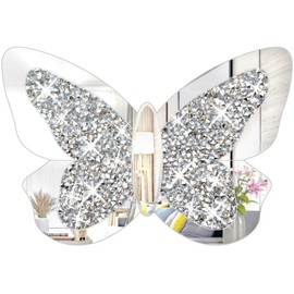 XIHACTY Large Butterfly Shaped Mirror for Home Décor, Crystal Crushed Diamond Silver Mirror,12.6’’X20” Butterfly Decorations for Room Decor for Kids Nursery Classroom Wedding Décor.