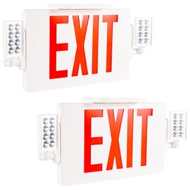 GRUENLICH LED Combo Exit Sign, Emergency Light with 2 Adjustable Heads and Double Face, Back Up Batteries- US Standard Red Letter EXIT, UL 924 Qualified, 120-277 Voltage, 2-Pack