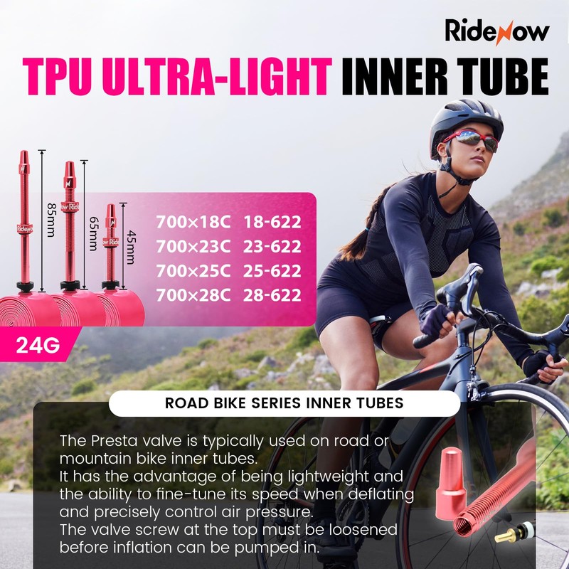 RideNow Road Bike TPU Inner Tube 700 x 18C-28C, Ultralight