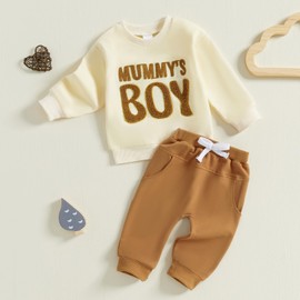 Himllauen Baby Boys Girls Letter Embroidery Outfit Baby 2Pcs Long Sleeve Boy/Girl Sweatshirts + Pants Sets for Unisex Baby Fall Winter (Beige, 3-6 Months)