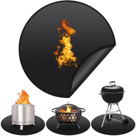 48'' Fire Pit Mat for Solo Stove Bonfire, Round Fireproof Under Grill Mat, Oil-Proof Waterproof BBQ Pad for Deck Patio Grass Outdoor Grill Accessories, Portable and Reusable, Glossy Black