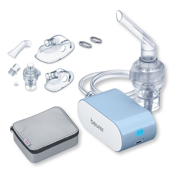 Beurer IH 60 Inhalator, leises und tragbares Inhaliergerät mit wiederaufladbarem Akku, mit Kompressor-Drucklufttechnologie zur Anwendung bei Erkältung, Asthma und anderen Atemwegserkrankungen, Blau