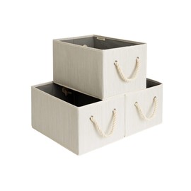StorageWorks Large Storage Baskets for Organizing, Foldable Storage Baskets for Shelves, Fabric Storage Bins with Handles, Beige, White & Ivory, 3-Pack