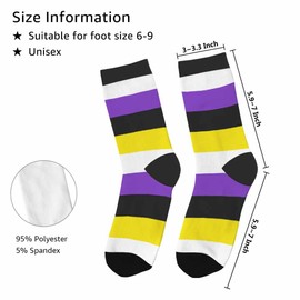 Samgula Non-binary Flag Crew Socks for Woman Size 6-8 Freedom Yellow White Purple Black Striped Girls Socks