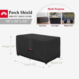Porch Shield Patio Fire Pit Cover - Waterproof 600D Outdoor Rectangular Fire Table Cover Deck Box Protector - 58 x 24 inch, Black