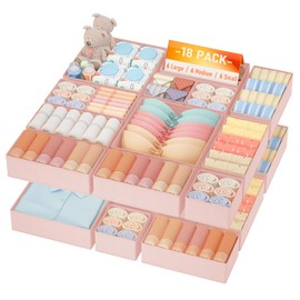 DIMJ Drawer Organizer Clothes Storage- 18 Pack Baby Dresser Organizer for Nursery, Foldable Closet Drawer Organizer Bins for Bedroom Organization, Fabric Storage Dividers for Socks, Underwears, Bras