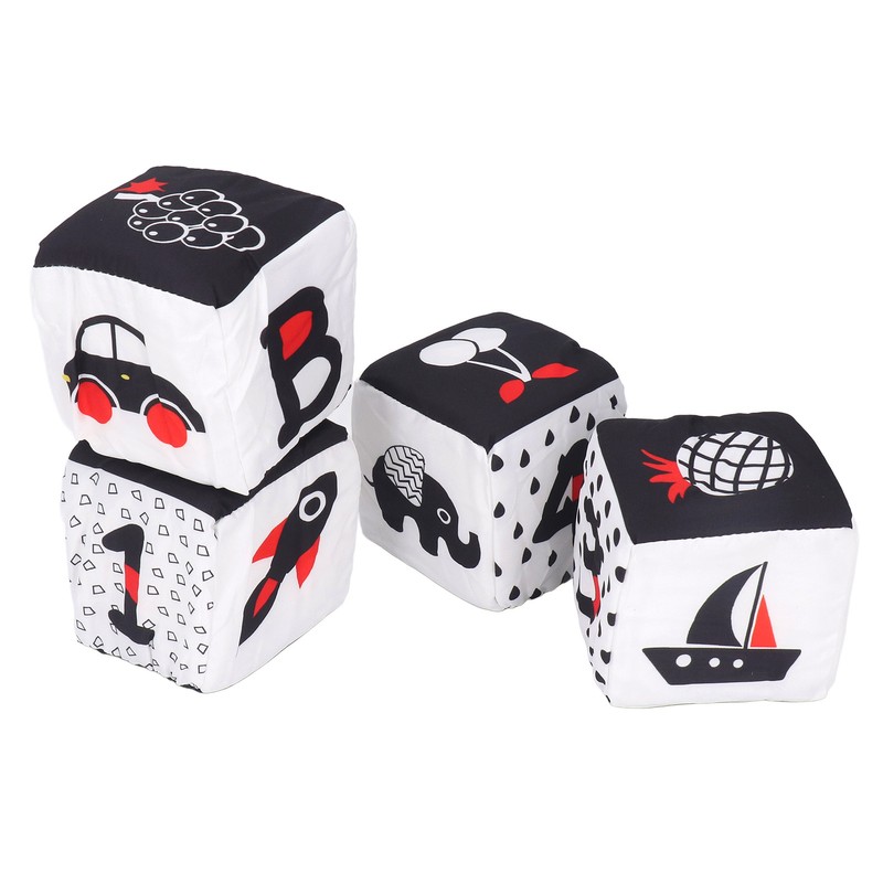 4pcs Baby Cloth Blocks Toy Letters Animals Learning Black White