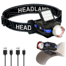 ISUNMEA Hard Hat Clip Lights, 2-Pack 800lm Rechargeable Clip on Cap Lights, 180° Adjustable Waterproof Bright Headlamp Flashlight Led Hat Light for Running, Fishing, Camping, Hunting, Working