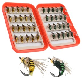 Vkinman 40PCS Fly Fishing Flies Kit, Gold and Green Mixed Assortment, Fly Fishing Hook, Wet and Dry Flies