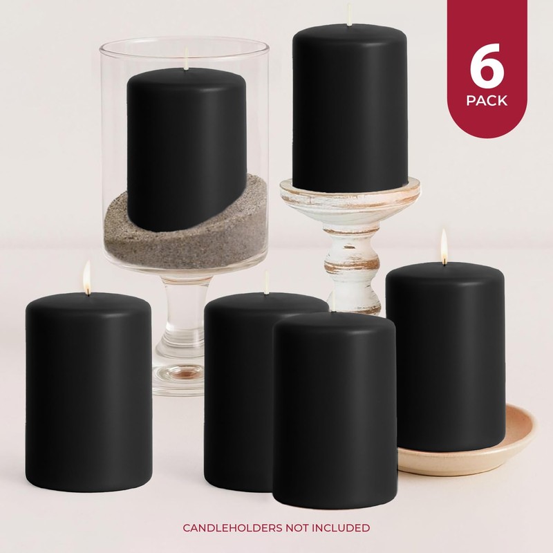 Biedermann & Sons 45-Hour Long Burning Unscented Pillar Candles, Black,