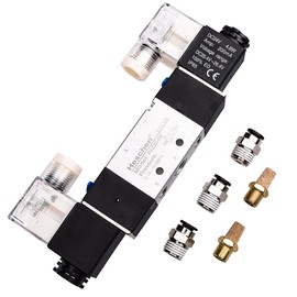 Heschen Electric Pneumatic Solenoid Valve 4V220-08 24V DC PT1/4 5 Way 2 Position Double Coil Pilot Operated Electric CE with Fittings and Silencer