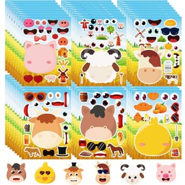 48 Sheets Farm Animal Stickers Make a Face Stickers for Kids, Animal Stickers Party Favors for Kids 4-8,8-10 DIY Mix and Match Stickers Party Supplies for Birthday Awards Goody Bag Stuffers (Farm)
