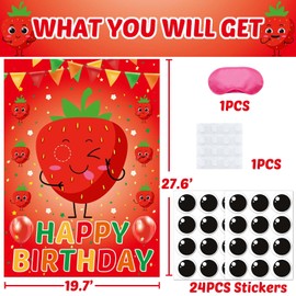Pin The Eye on The Strawberry Party Game, Strawberry Birthday Party Supplies, Large Poster for Wall Home Room Decorations