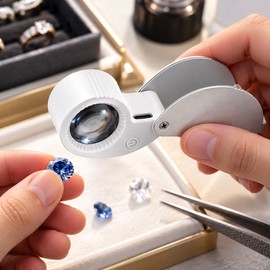 Rechargeable Jewelry Magnifier for Detail Inspection – 40X 60X Foldable Loupe with LED & UV Light for Gems, Coins and Jewelry