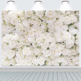 3 x 2 m Photo Background Flower Wall White Rose Floral Photography Background Girls Birthday Party Wedding Bridal Shower Party Decorations Portrait Photo Shooting Banner Photo Studio Props