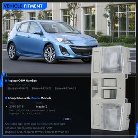 LED Overhead Console w/Sunroof Switch Fit for Mazda 3 2010 2011 2012 2013, Interior Ceiling Roof Reading Dome Light Map Lamp Replace# BBM6-69-970B-75, BCN8-69-970B-75, BBM669970B75