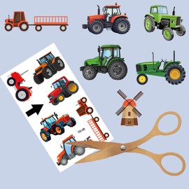 Tattoos for Children, 10 Sheets Tractor Children's Tattoos, Skin-Friendly, Farm Car Tattoo Sticker, Children, Party Bags, Children's Birthday Party Favours, Party Decoration, Birthday Decoration, Boys