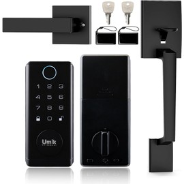 UMIKSMART Smart Door Lock with Handle 7 in 1 Keyless Entry Fingerprint Door Lock with Keypad IC Card Physical Key Tuya App Bluetooth Auto-Lock IP65 Waterproof for US Wooden Doors Matte Black