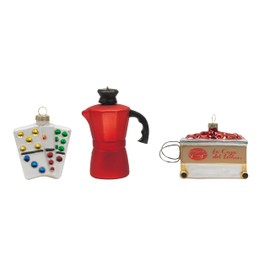 Cuban Theme Glass Ornament 3PC Set, Chirstmas Hanging Ornaments, Dominos, Cafetera y Caja de Lechon Ornamentos Navideños para el Arbol de Navidad, 3 inches New