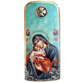 K30 Wooden Icon of Virgin Mary Mother Jesus Greek Christian Orthodox Wood