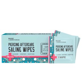 Base Laboratories Piercing Aftercare Wipes | Cleanses & Sanitizes | Piercing Cleaner Wipes for Nose, Ear, Belly, Lips | Saline Solution for Piercings | Keloid Bump Removal & Piercing Bump Treatment | 75 Wipes