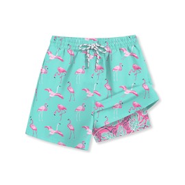 BesserBay Little Boys Aqua Flamingo Summer Drawstring Stretch Swim Trunks Athletic Beach Swimming Boardshorts 6 Years