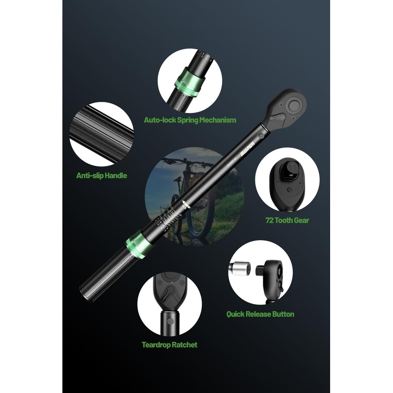 LLAVETOR 1/2-Inch Drive Click Torque Wrench, 25-165Ft.lb(20-220N.m), 72-Tooth Torque Wrenches