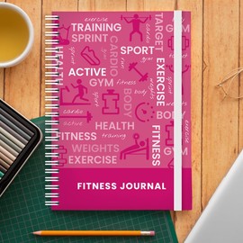 Fitness & Workout Journal/Planner Notebook -Includes Exercise Logs, Body Tracker & Notes pages: A5 Spiral Patterned Cover, 134 Themed Pages & Cover Elastic (Pink)