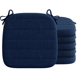 Codi Chair Cushions for Dining Chairs Set of 6, Kitchen and Indoor Room Seat Cushion, 16x17 inch, with Ties and Washable Covers, Navy - 6 Pack