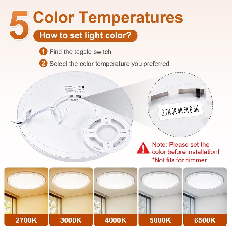 LUMLLSAJI 6Pack LED Flush Mount Ceiling Light, 12 Inch 24W