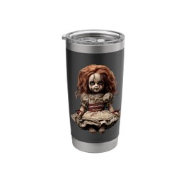 Creepy Vintage Doll with Cracked Face and Gothic Style Art Stainless Steel Insulated Tumbler