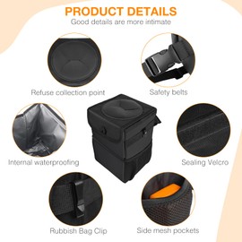 Car Bin, Folding Car Rubbish Bin, 10L Car Bin with Lid, Hanging Car Rubbish Bin with Multi-Mesh Pocke, Waterproof LeakProof Car Bin Bag for Tidy, Portable Car Trash Can for Car SUV Truck Van Minivan