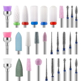 30Pcs Nail Drill Bits Nail Drill Bit Set Acrylic Nail Art Tools,Drill Bits for Nails Professional 3/32'' Ceramic Diamond Carbide Remover Bits, Gel Nails Care For Home Salon