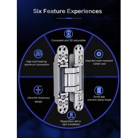Ranbo 6 x 2.5 x 1 inch Zinc Alloy/Aluminum Alloy Material Heavy Duty Invisible/Concealed/Hidden 3 Way Adjustable Butt Hinge Suitable for Commercial Residential Industrial Door