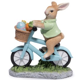 Hodao Easter Bunny Riding Bicycle Figurine - 5.2" Tall Whimsical Rabbit Statue with Basket of Easter Eggs and Carrots, Perfect Spring Holiday Décor (Brown)