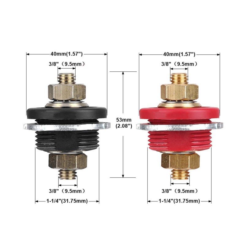 Acouto Battery Terminal Connector 2pcs 3/8in Thru Panel Battery Terminal