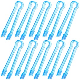 10 Pcs Plastic Buffet Serving Tongs, Clear Blue Kitchen Tongs Mini Serving Utensil Tongs for Food Ice Salad Buffet Barbecue Cookies, 6.3 Inches