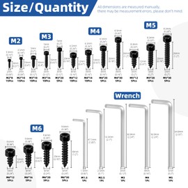Glarks 125pcs M2 / M3 / M4 / M5 / M6 schwarze Hex Socket Head Cap Selbstanschlussschraube-Kit, 120pcs 16 Größen Sechseck Socket Head Cap Holzschrauben, 5pcs 5 Größen Hex Schlüssel für Bau-Tischlerei