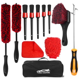 12Pcs Wheel Brush Kit for Cleaning Wheel and Tire, Wheel and Rim Brush, Car Detailing Brushes, Tire Brush, Bendable & Durable Car Wheel Rim Cleaner Brush Set,Car Detailing Cleaning Brush Supplies Kit