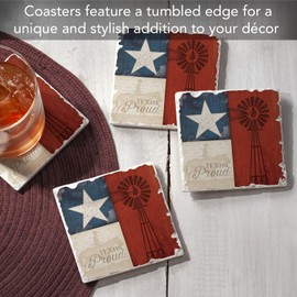 Thirstystone Texas Proud 4-Pack Tumbled Tile Stone Coasters with Protective Cork Backing Manufactured in The USA