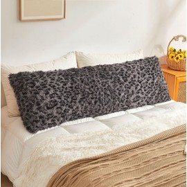 XeGe Fluffy Leopard Print Body Pillow Cover, Cheetah Print Plush Fuzzy Faux Fur Body Pillowcase with Zipper, Farmhouse Shaggy Furry Long Pillow Cover For Women Side Sleeper, 4.6ft, Light Grey