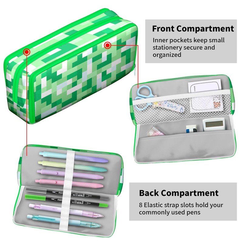 Large Capacity Pencil Case Pouch 3 Compartments Pen Bag for