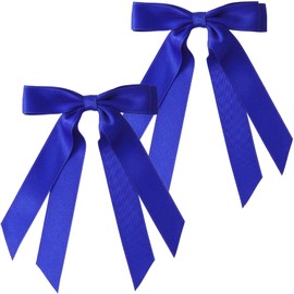 Incinkod 2 Pcs Blue Hair Bows, Large Satin Royal Blue Bow, Blue Bows with Long Tail, Hair Barrettes Accessories for Ponytail, Wedding, Decoration