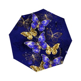 Umbrella Windproof Travel Umbrella for Rain,Sun Lightweight and Portable Luxurious Sapphire Butterfly Auto Open Close Umbrella